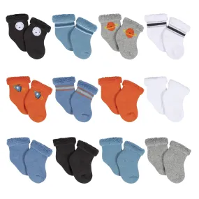 12-Pack Baby Boys Space Explorer Terry Wiggle Proof® Socks