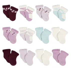 12-Pack Baby Girls Lavender Garden Terry Wiggle Proof® Socks