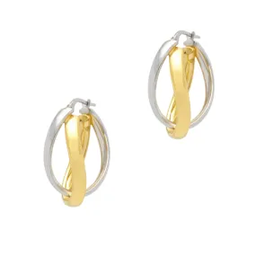 2 Tone Oval Hoops - Gold   Silver