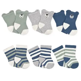 6-Pack Baby Boys Bear Wiggle Proof Socks