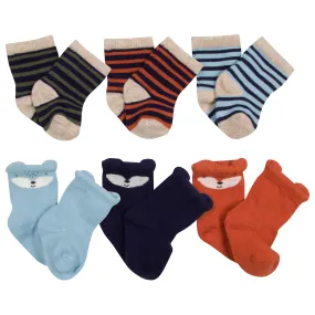 6-Pack Baby Boys Fox Wiggle Proof Socks