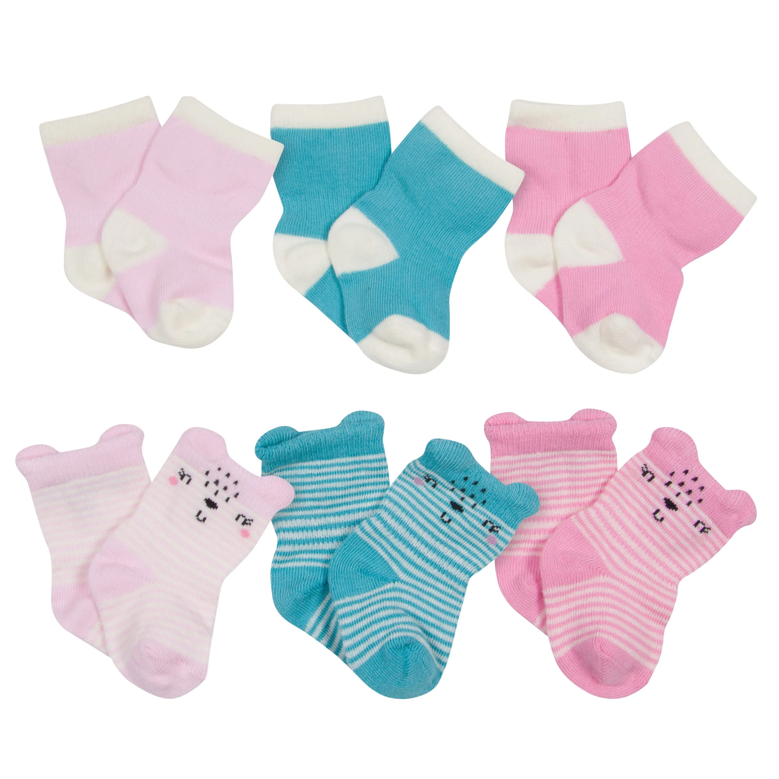 6-Pack Baby Girls Bear Wiggle Proof Socks