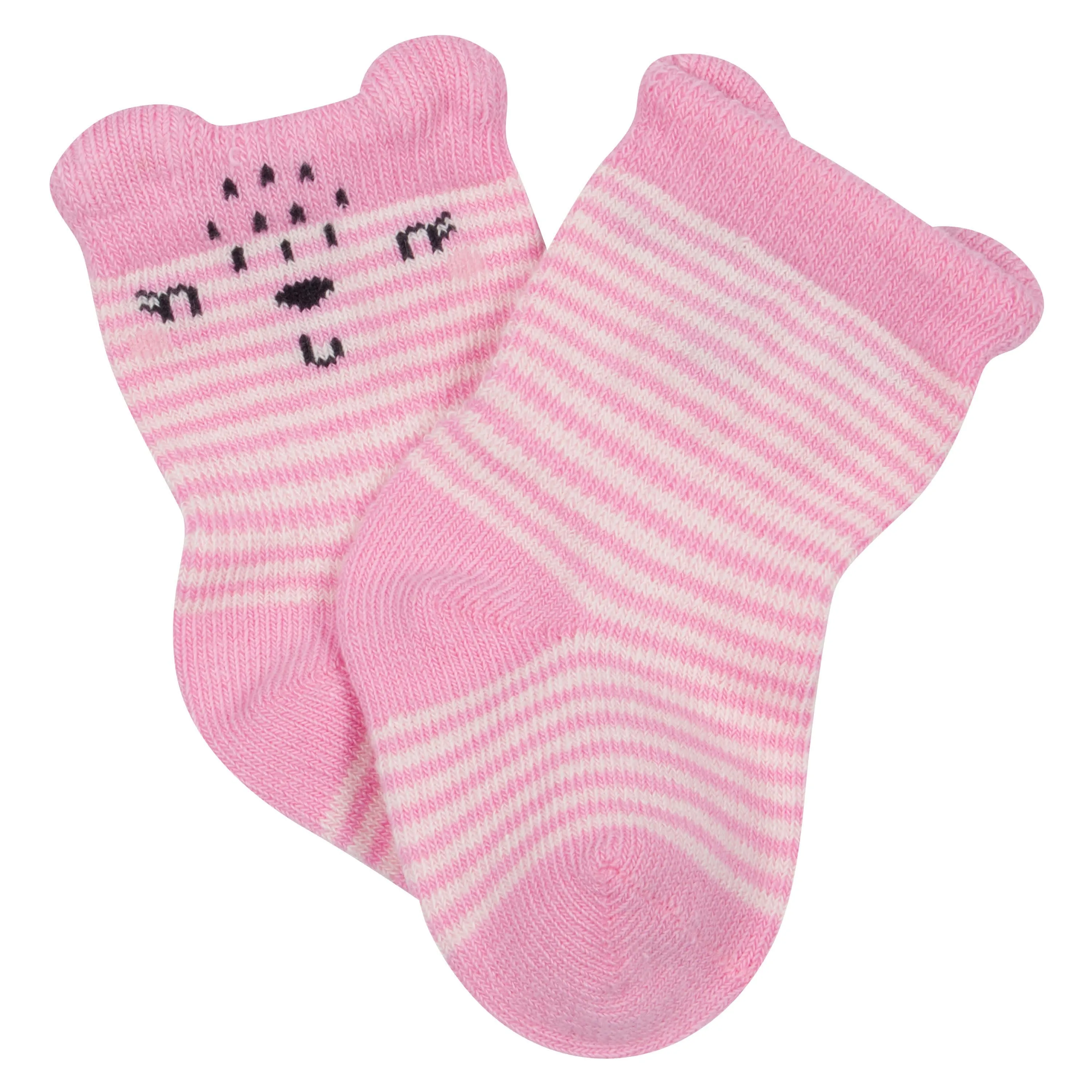 6-Pack Baby Girls Bear Wiggle Proof Socks