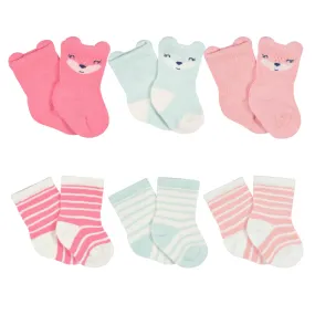 6-Pack Baby Girls Fox Wiggle Proof Socks