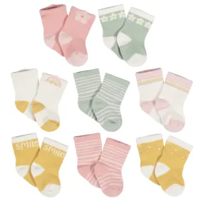 8-Pack Baby Girls Golden Floral Jersey Wiggle Proof Socks