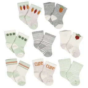 8-Pack Baby Neutral Happy Veggies Jersey Wiggle Proof Socks