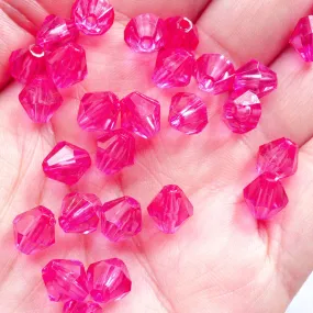 8mm Acrylic Rhombus Beads | Faceted Bicone Beads | Plastic Gemstone Beads | Faux Diamond Beads | Spacer Beads | Beading Components (50pcs / Transparent Magenta / Dark Pink)