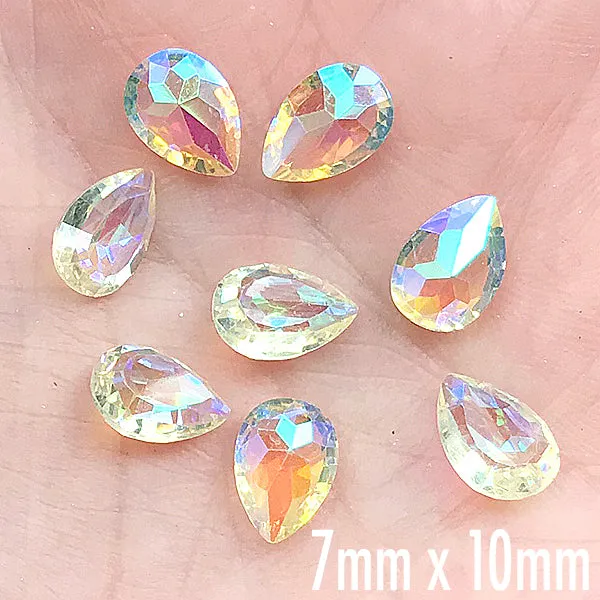 AB Clear Teardrop Rhinestones | Faceted Resin Gems | Bling Bling Decoden | Kawaii Art Supplies (8 pcs / 7mm x 10mm)