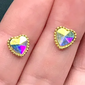 AB Iridescent Heart Rhinestones with Setting | Faceted Glass Rhinestones | Fake Gems | Kawaii Jewelry DIY (2 pcs / 8mm x 8mm)