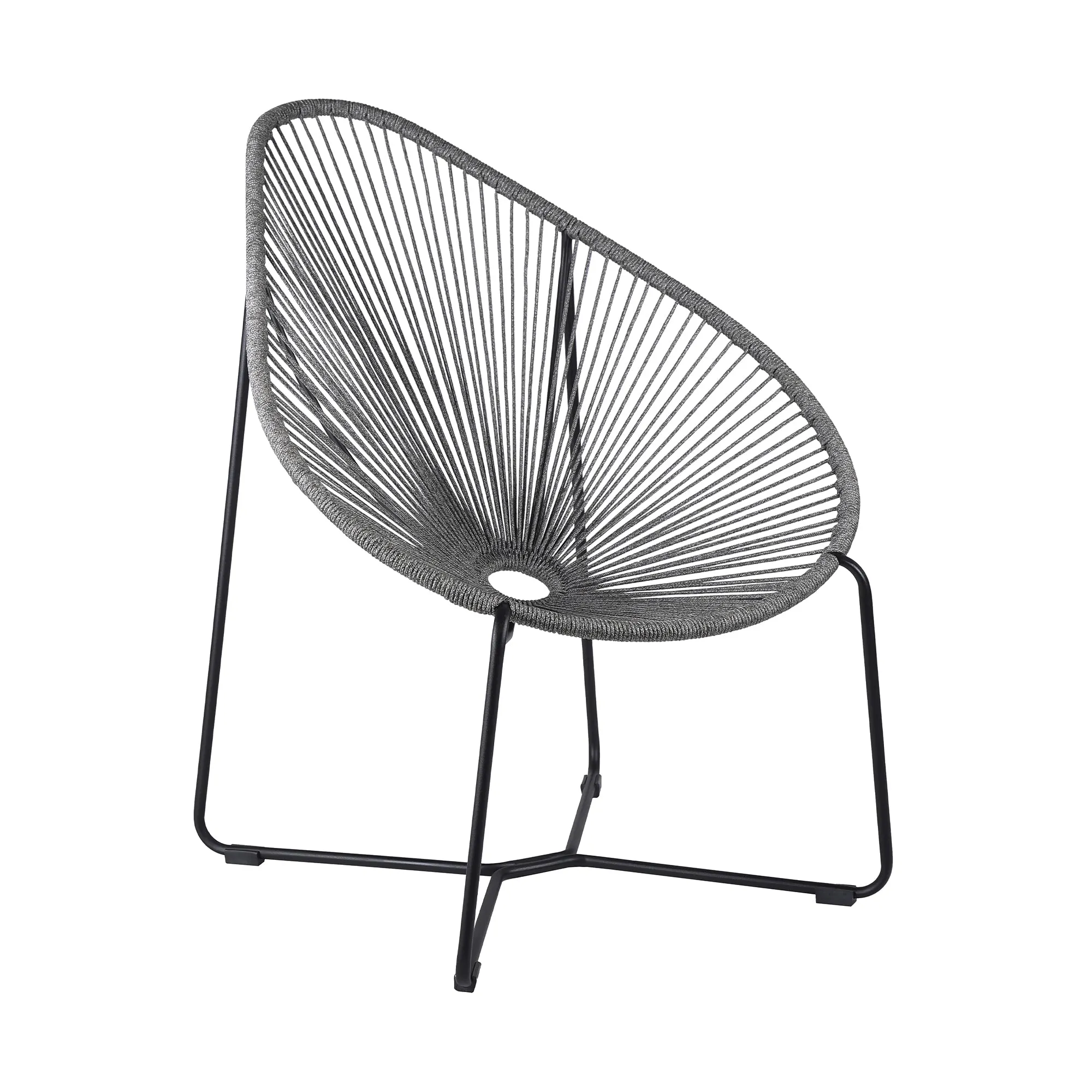 Acapulco Indoor Outdoor Steel Papasan Lounge Chair with Grey Rope