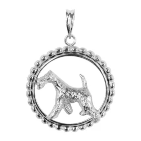 Airedale Terrier in Sterling Silver Beaded Circle Pendant