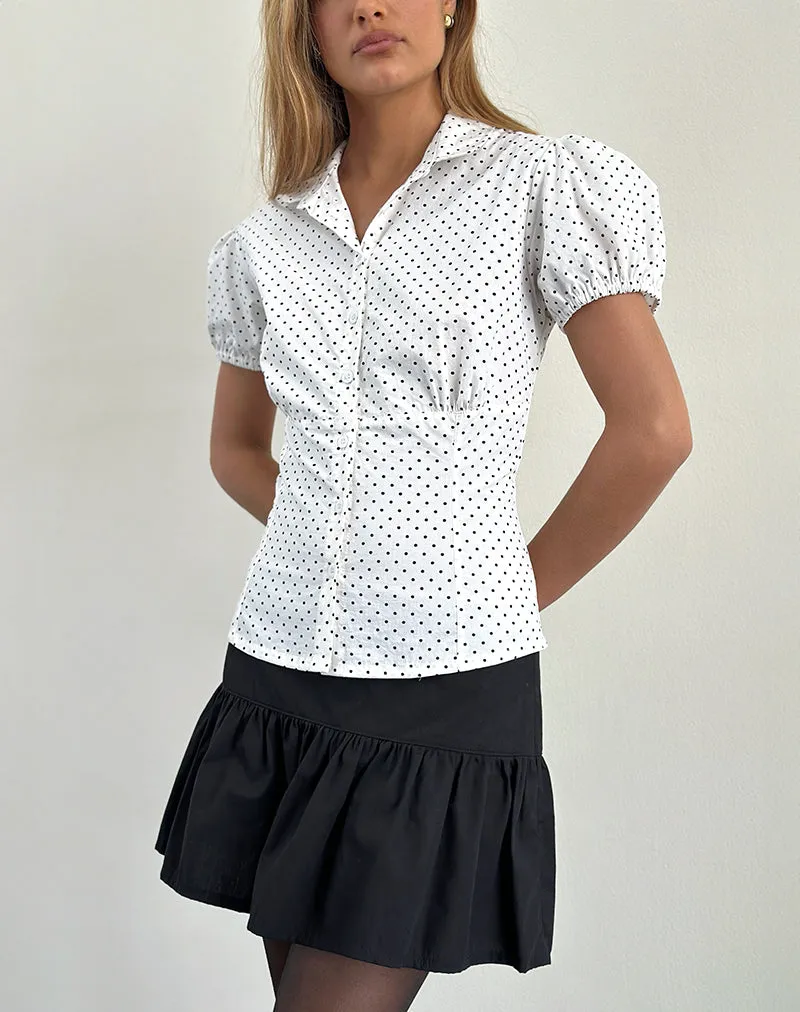 Aspen Puff Sleeve Blouse in Micro Polka White and Black