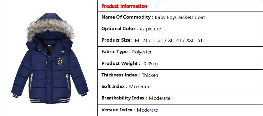 Baby Boys Jacket 2018 Autumn Winter Jacket For Boys Children Jacket Kids Hooded Warm Outerwear Coat