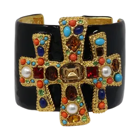 Black Enamel Gemstone Cuff