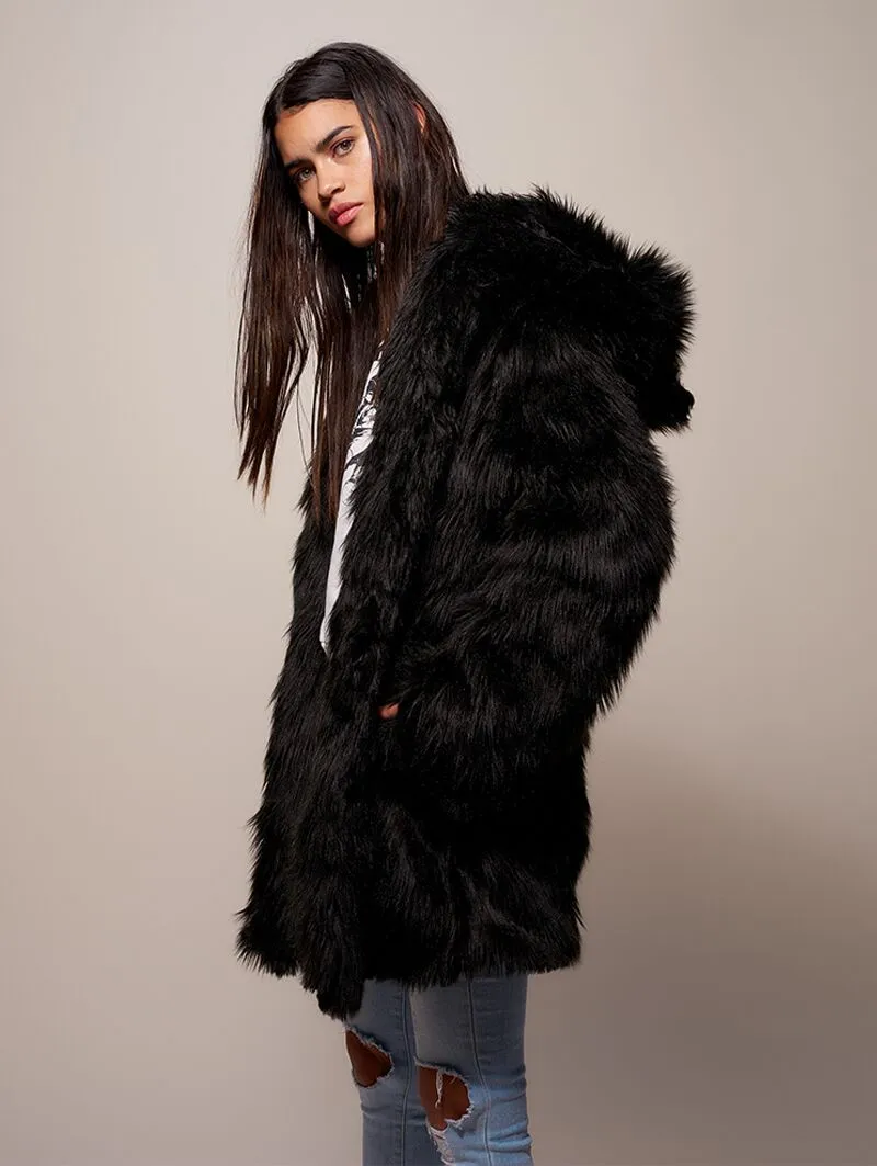 Black Wolf Galaxy Faux Fur Coat