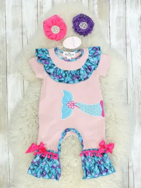 Blue & Pink Mermaid Tail Ruffle Romper