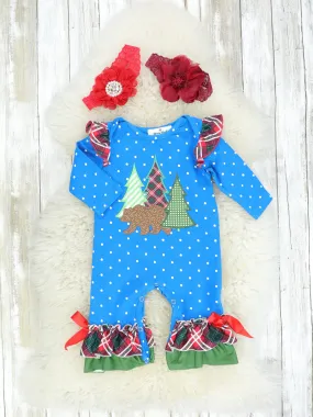 Blue Bear Polka Dot Ruffle Romper