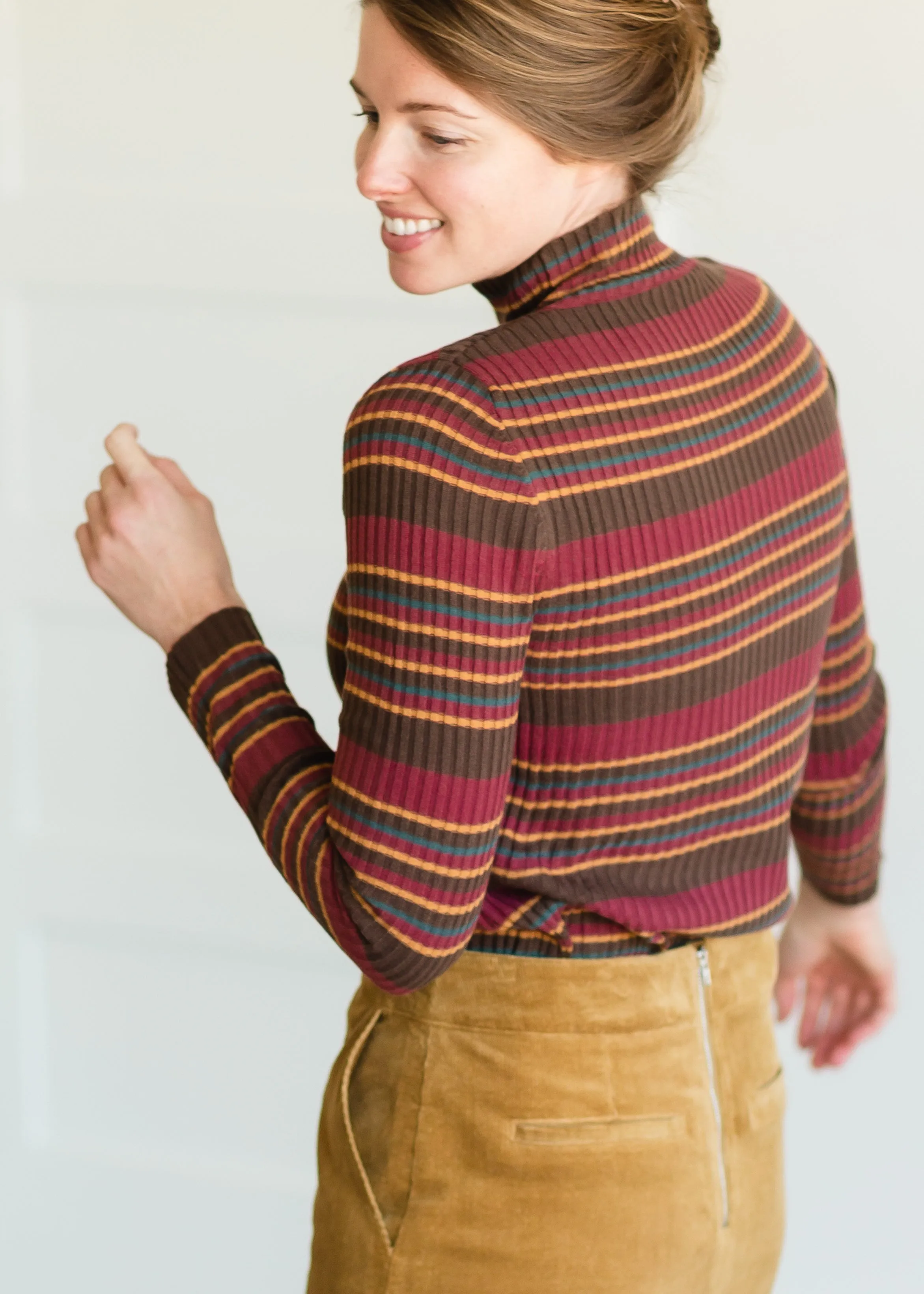 Brown Multi Stripe Ribbed Sweater - FINAL SALE