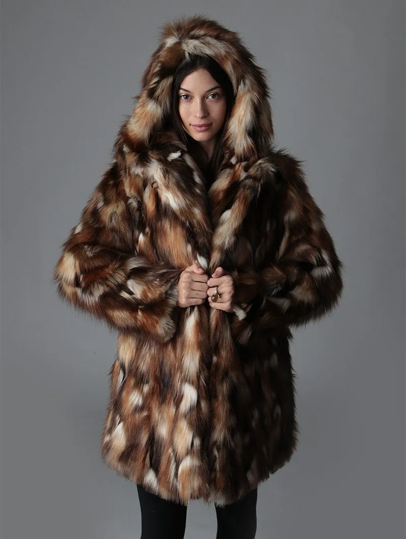 Brown Rabbit Faux Fur Coat SpiritHood