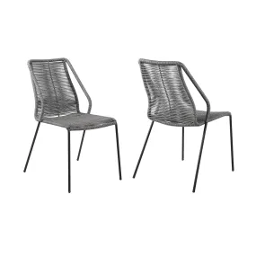 Clip Indoor Outdoor Stackable Steel Dining Chair with Grey Rope - Set of 2