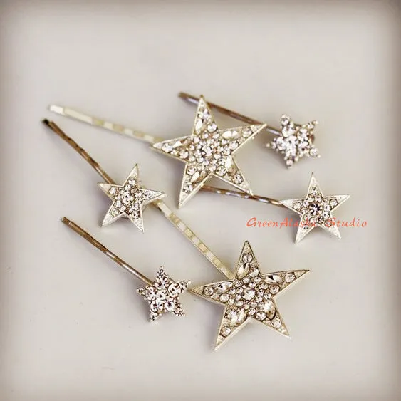 crystal rhinestone elestial star hairpin set