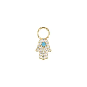 CZ & TURQUOISE HAMSA HOOP CHARM