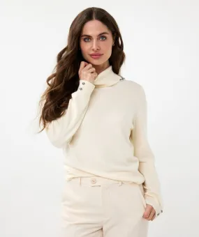 Esqualo Cream Sweater With Collar Beads