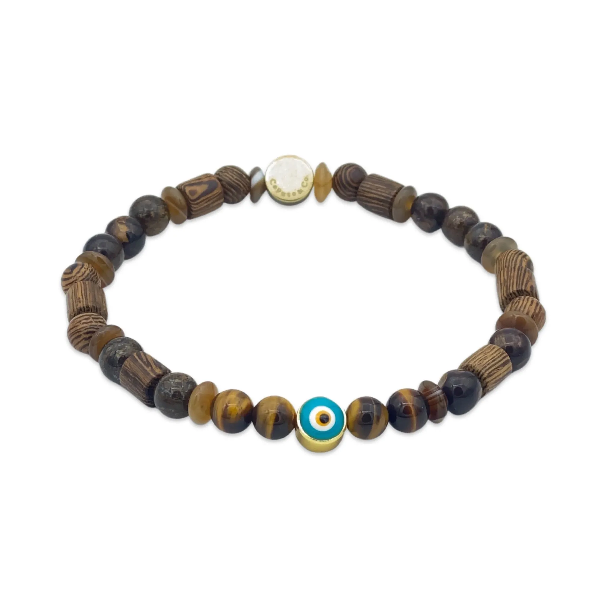 Evil Eye Gem and Wood Stretch Bracelet