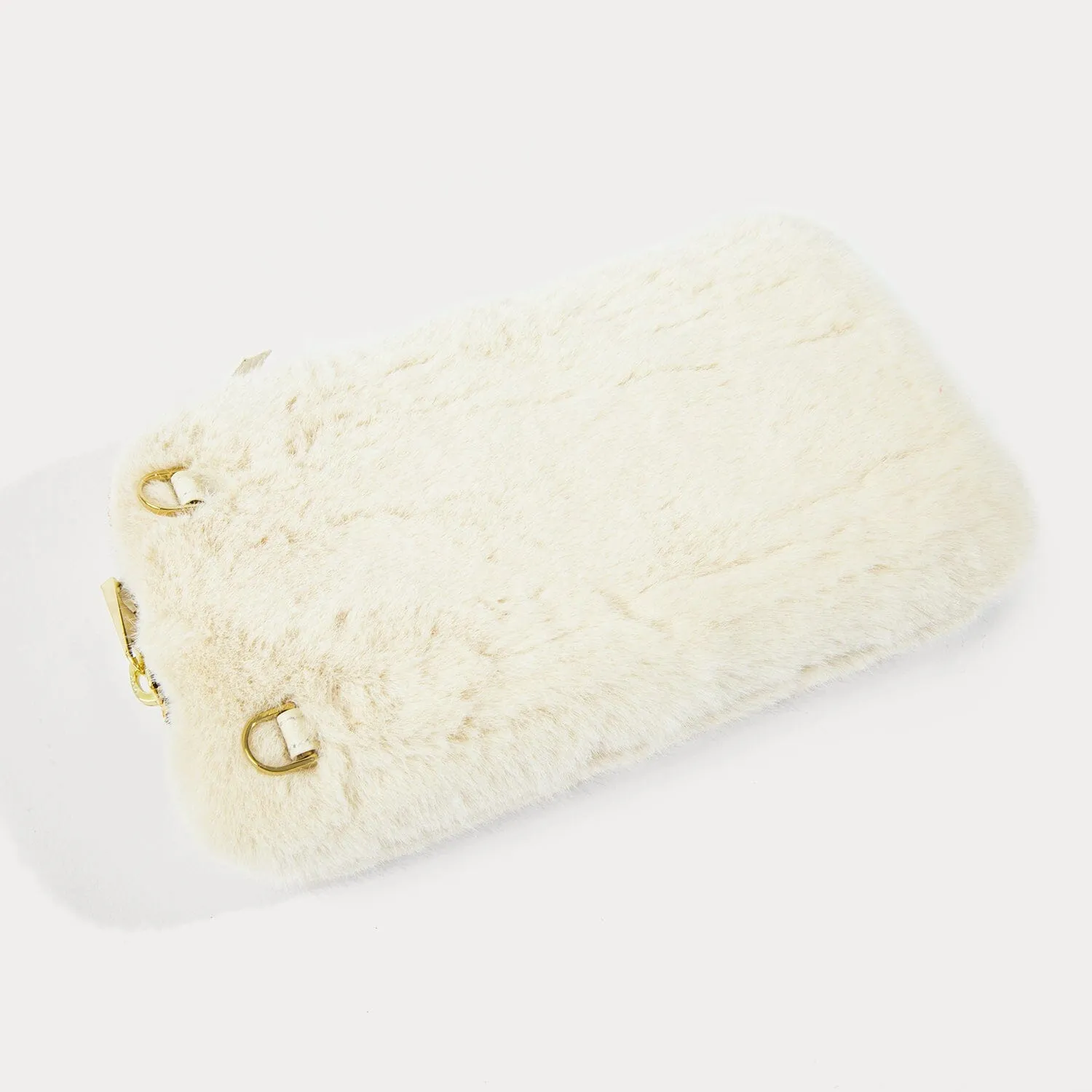 Faux Fur Expanded Pouch - Ivory/Gold