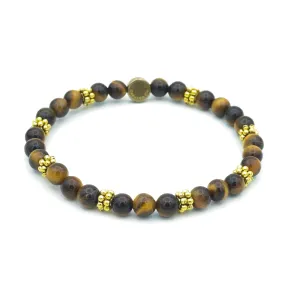 Gemstone Stretch Bracelet with Novelty Brass Spacers