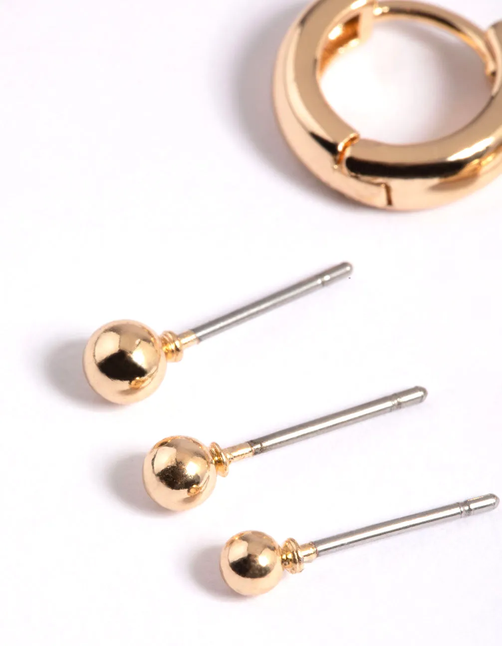 Gold Ball Stud & Huggie Earrings 6-Pack