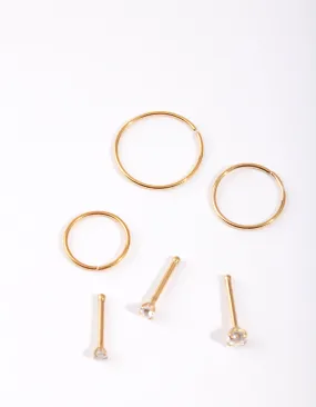 Gold Cubic Zirconia Nose Ring 6-Pack