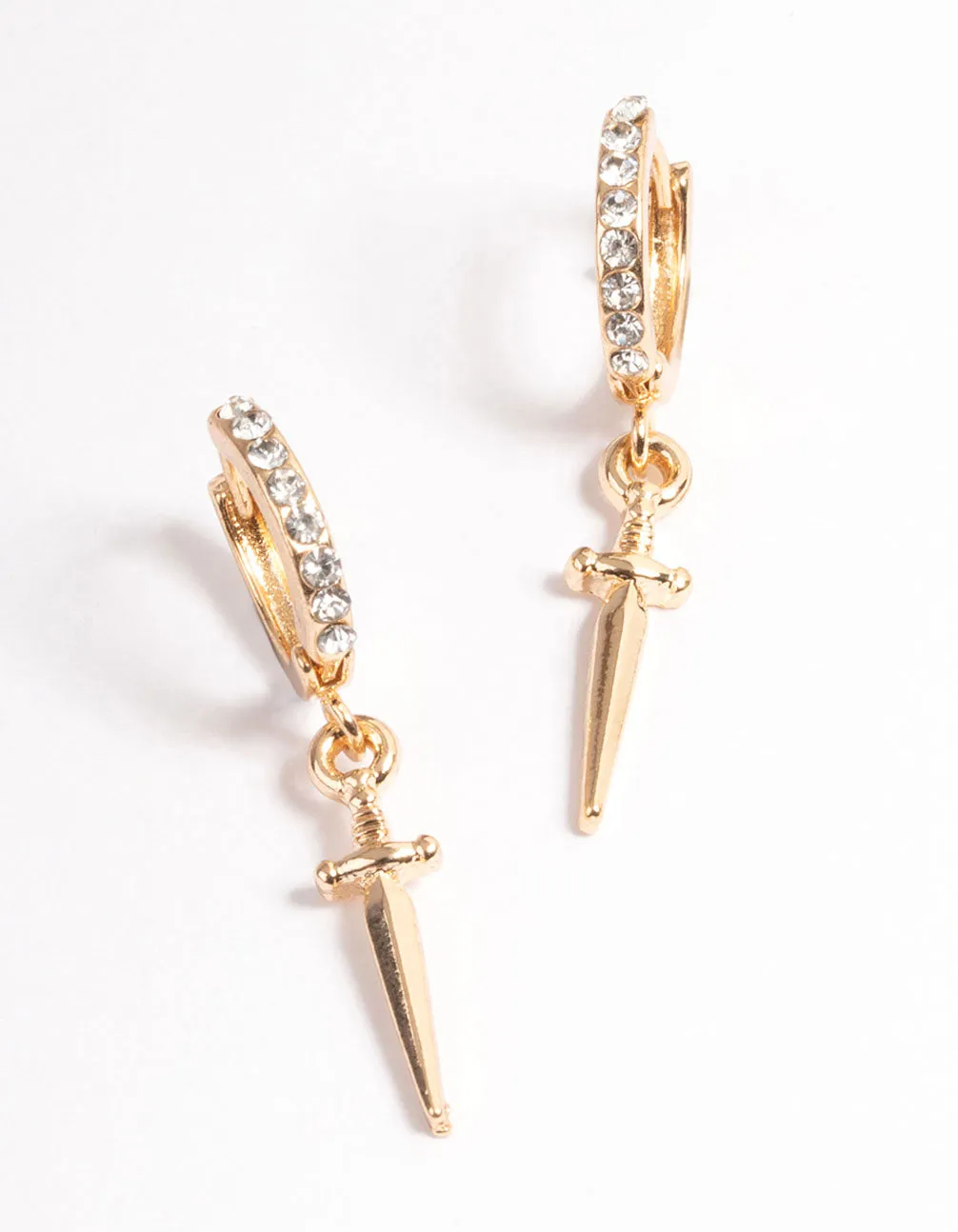 Gold Mini Dagger Huggie Earrings