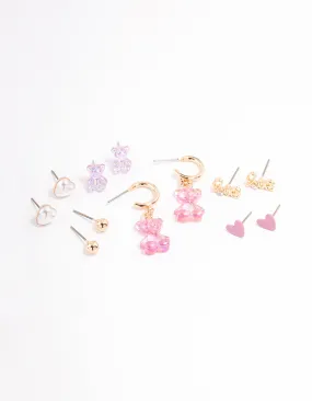 Gold Pastel Cute Love Earrings 6-Pack