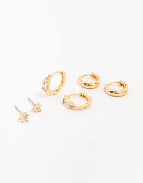 Gold Plated Boho Baguette Earring 3-Pack