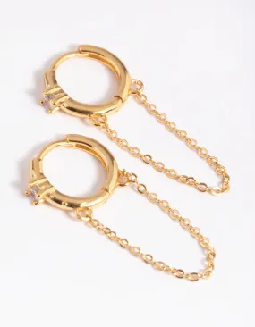 Gold Plated Cubic Zirconia Chain Huggie Hoop Earrings