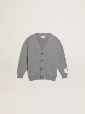 Gray cotton cardigan with logo on the back