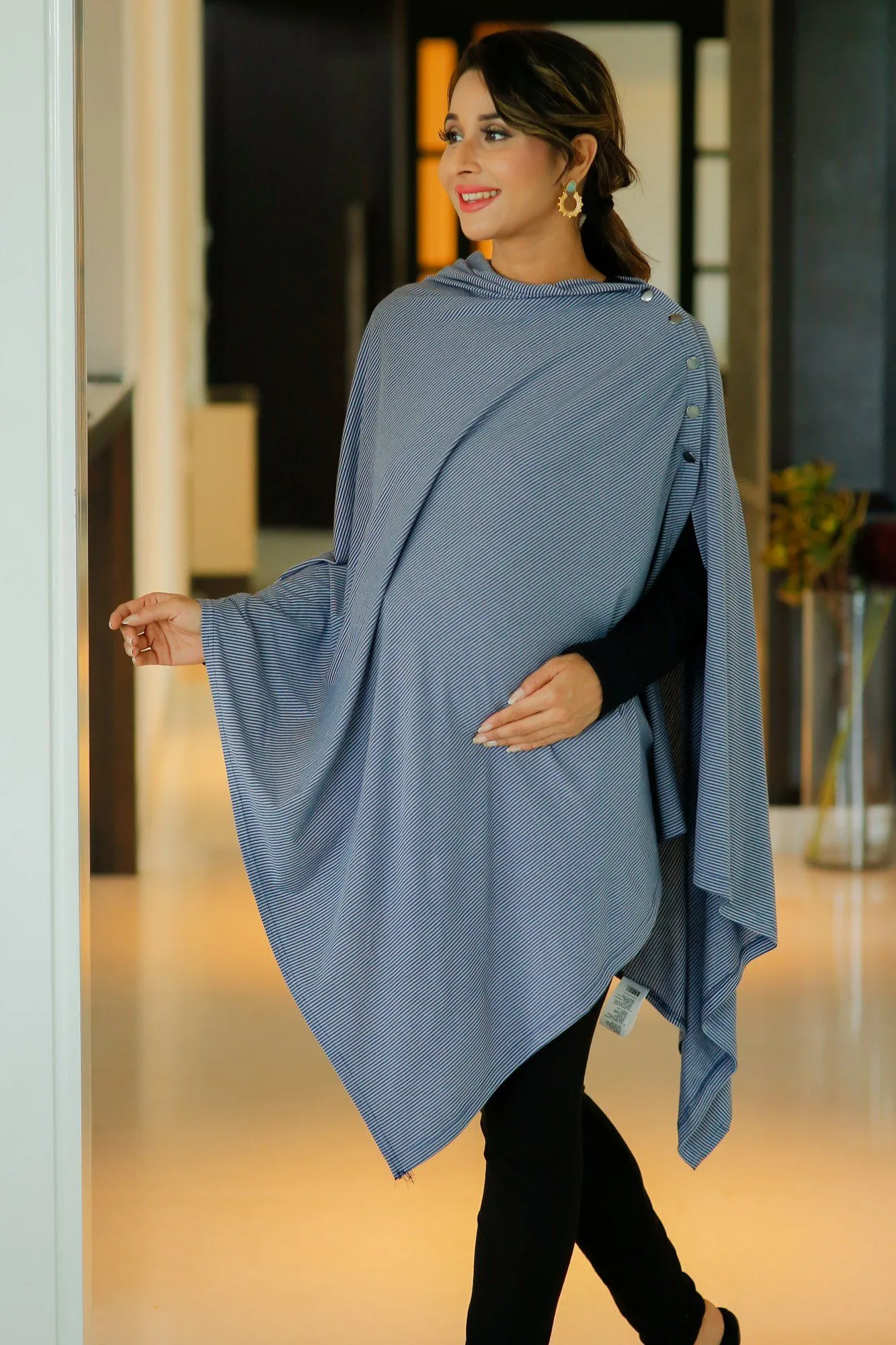 Grey Blue Striped Versatile Nursing Stole