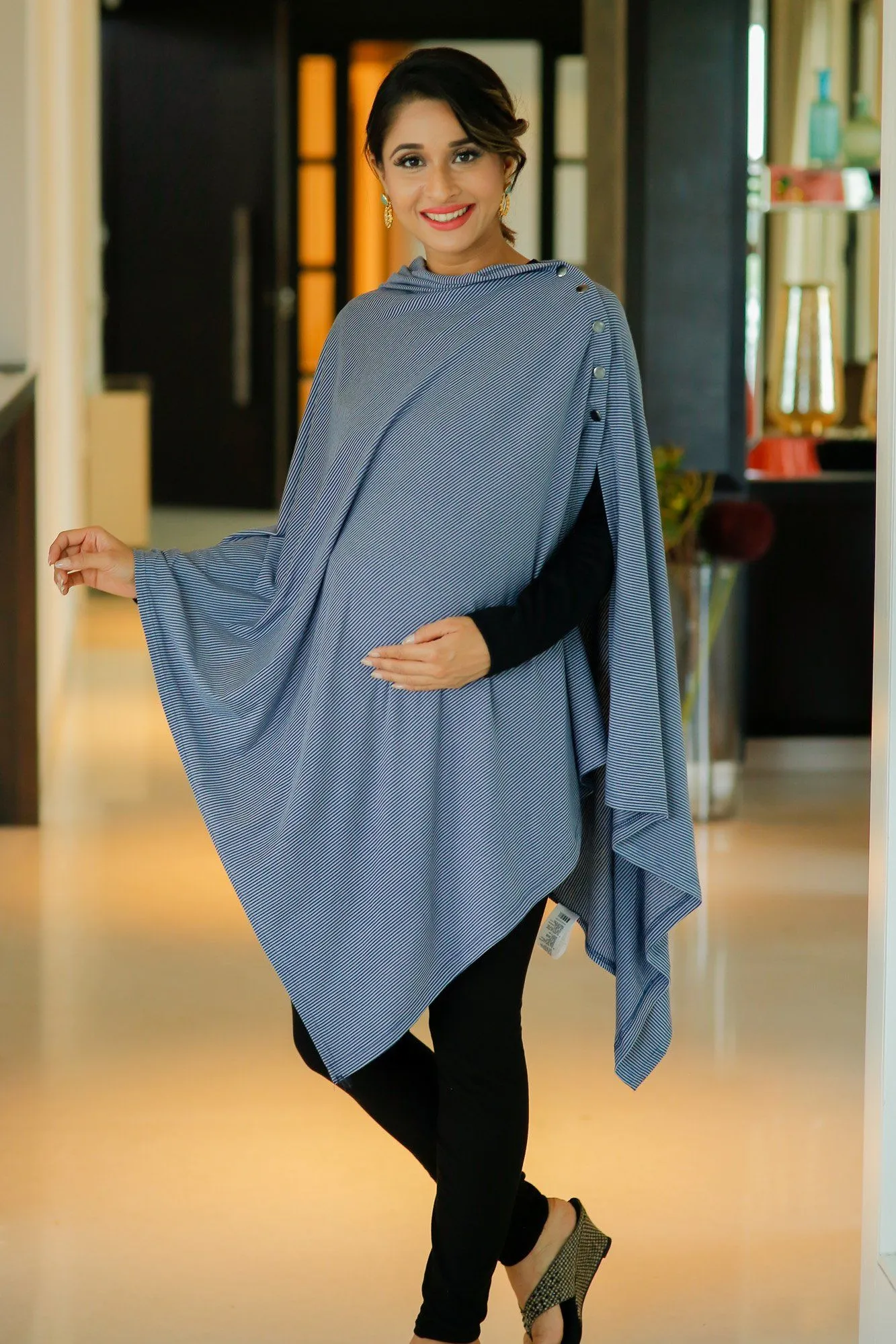 Grey Blue Striped Versatile Nursing Stole