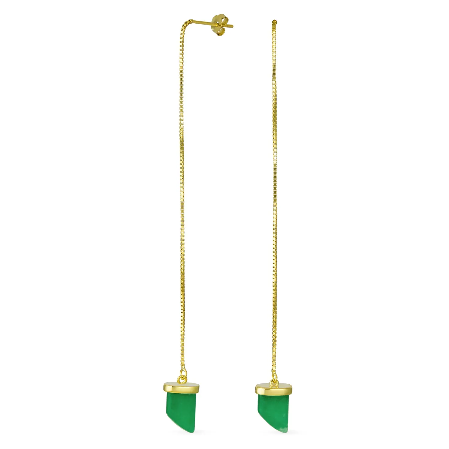 Italian Lucky Tooth Amulet Horn Turquoise Dangle Pendant Earrings 14K Gold Plated Sterling Silver