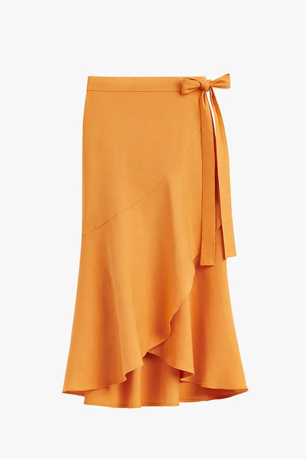 Linen Ruffle Wrap Skirt