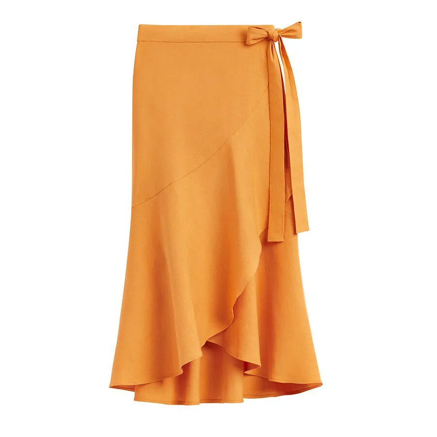 Linen Ruffle Wrap Skirt