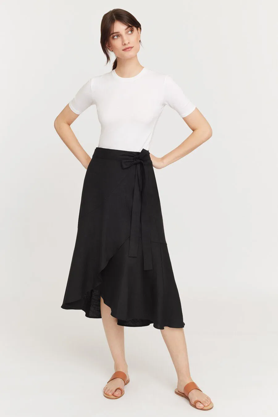 Linen Ruffle Wrap Skirt