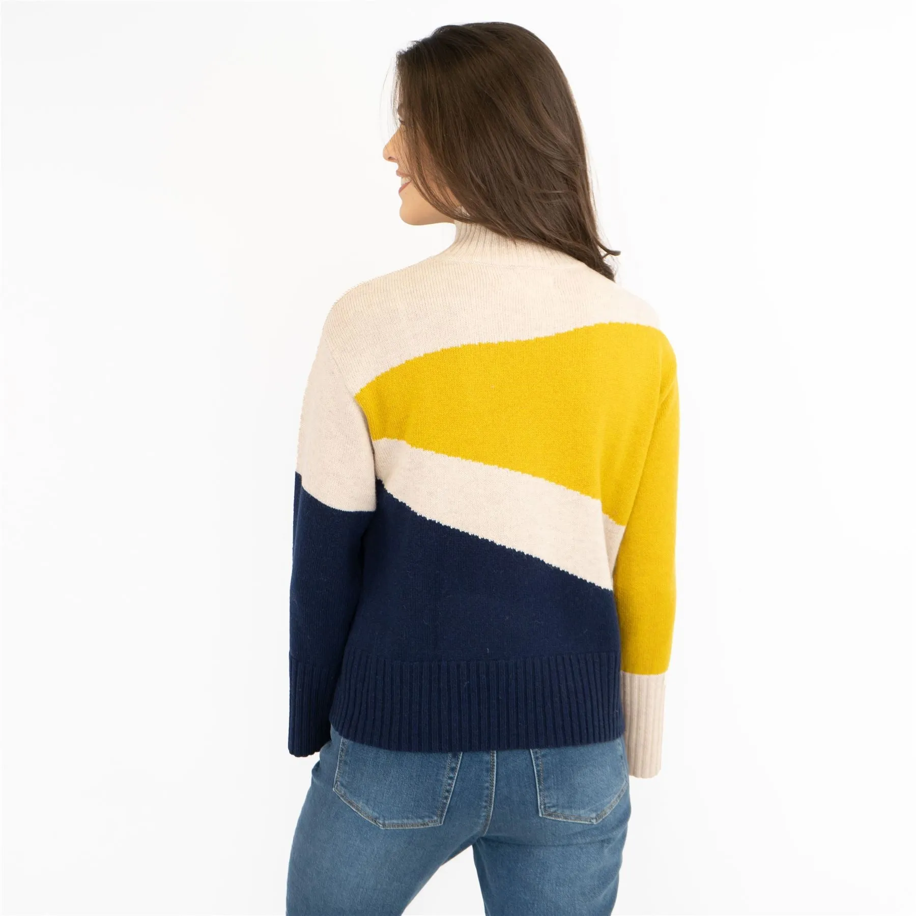 M&S Colour Block Funnel Neck Wool Blend Jumper