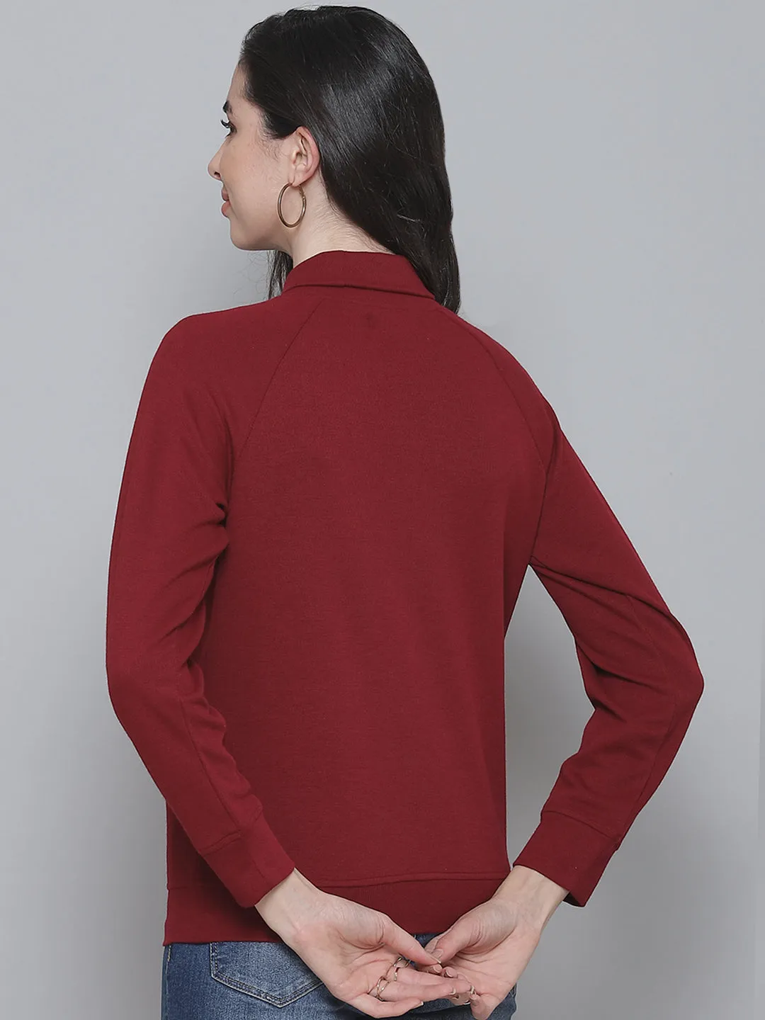 Maroon Rib Turtle Neck Raglan Sweat Top