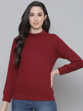 Maroon Rib Turtle Neck Raglan Sweat Top