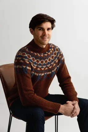 Mens Fair isle Brodgar Yoke Jumper - Rust