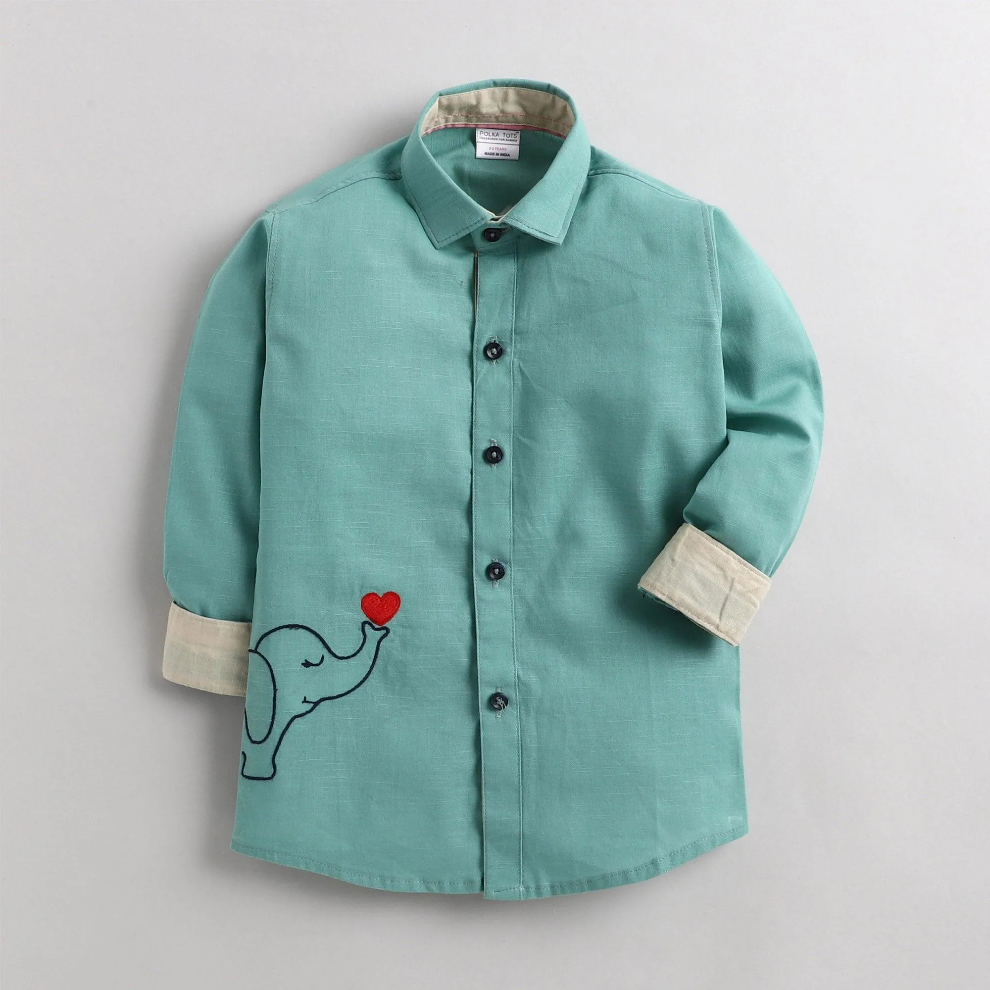 Polka Tots Full Sleeve Shirt Lovely Baby Elephant Character - Green