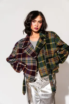 Sagittarius Half   Half Plaid Moto Jacket