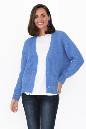 Shara Blue Knit Button Cardigan